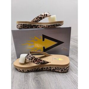 Volatile Inkblot Womens Gold Leopard Print Platform Flip Flops Sandals Size 6